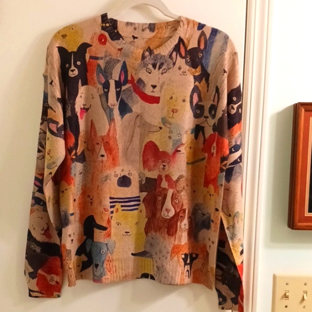 Lightweight Knit Colorful Dog Print Sweater